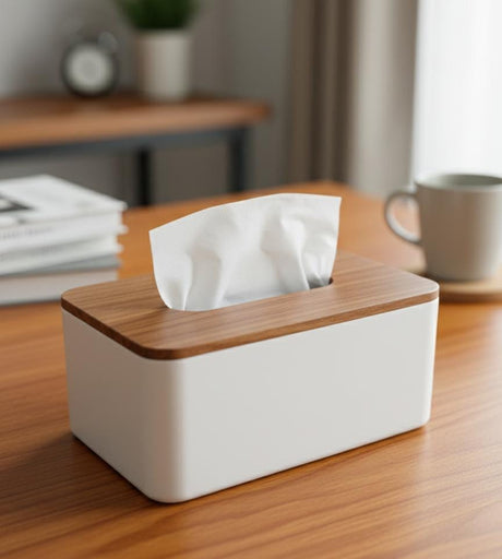 ORCHID Plastic Tissue Box – White Color with Natural Bamboo Lid, Stylish and Functional Organizer for Everyday Use - Al Kabayel Discount CentreORCHID Plastic Tissue Box – White Color with Natural Bamboo Lid, Stylish and Functional Organizer for Everyday UseHome Décor AccentsORCHIDAl Kabayel Discount Centre