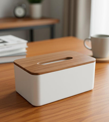 ORCHID Plastic Tissue Box – White Color with Natural Bamboo Lid, Stylish and Functional Organizer for Everyday Use - Al Kabayel Discount CentreORCHID Plastic Tissue Box – White Color with Natural Bamboo Lid, Stylish and Functional Organizer for Everyday UseHome Décor AccentsORCHIDAl Kabayel Discount Centre