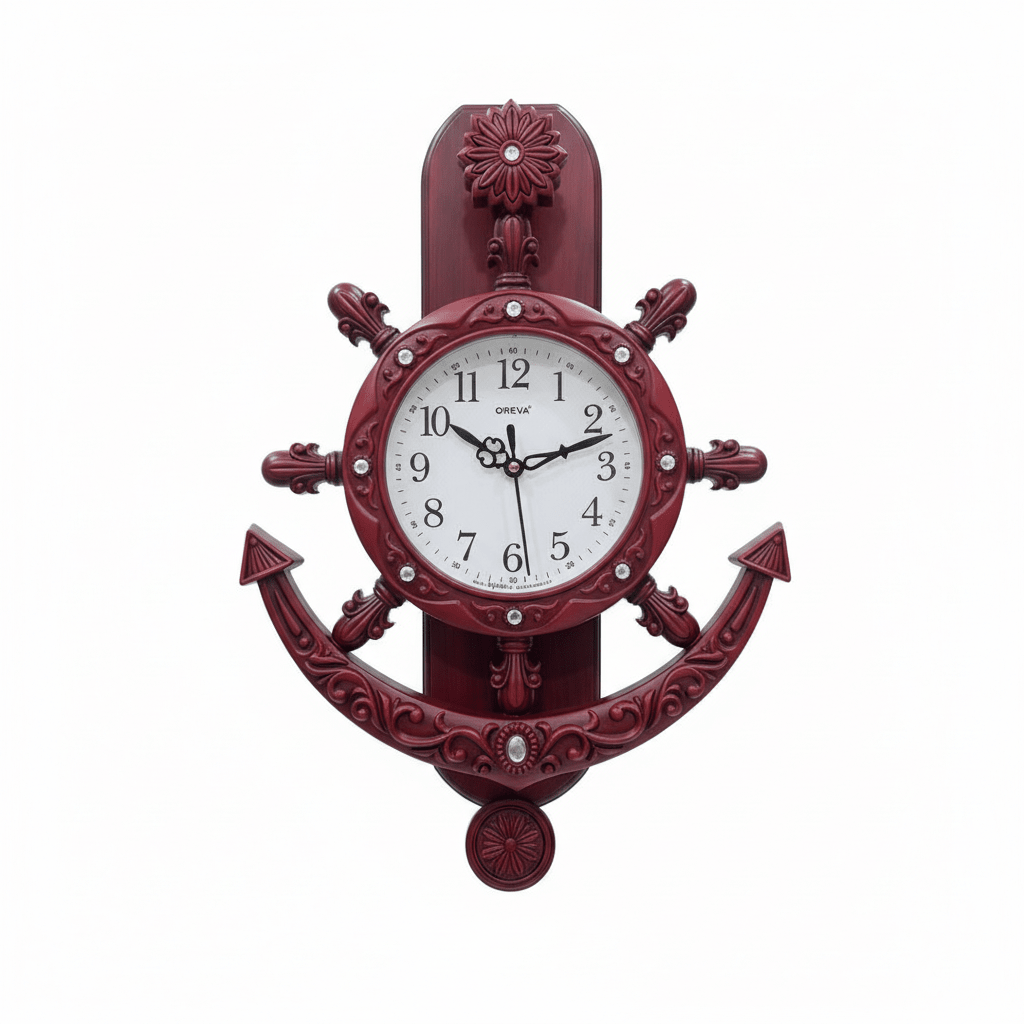 Oreva Decorative Nautical Wall Clock 40×28cm | AQ2327 | Anchor & Ship Wheel Design | Rich Red Wood Finish - Al Kabayel Discount CentreOreva Decorative Nautical Wall Clock 40×28cm | AQ2327 | Anchor & Ship Wheel Design | Rich Red Wood FinishWall ClocksOREVAAl Kabayel Discount Centre