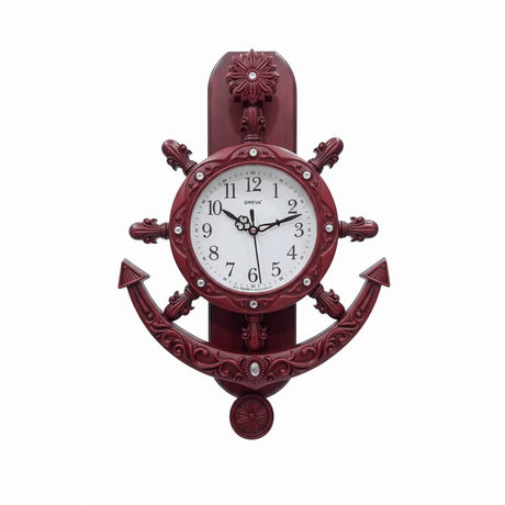Oreva Decorative Nautical Wall Clock 40×28cm | AQ2327 | Anchor & Ship Wheel Design | Rich Red Wood Finish - Al Kabayel Discount CentreOreva Decorative Nautical Wall Clock 40×28cm | AQ2327 | Anchor & Ship Wheel Design | Rich Red Wood FinishWall ClocksOREVAAl Kabayel Discount Centre