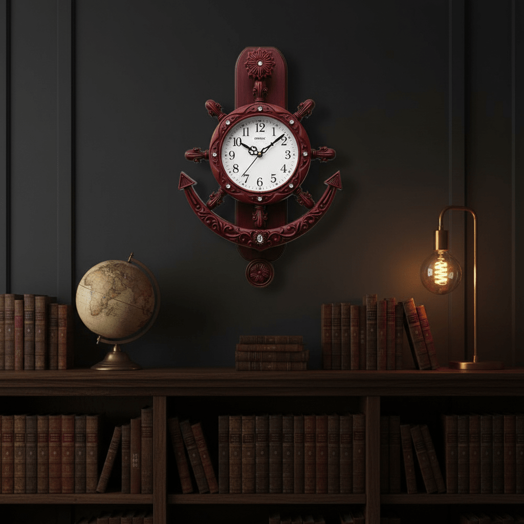 Oreva Decorative Nautical Wall Clock 40×28cm | AQ2327 | Anchor & Ship Wheel Design | Rich Red Wood Finish - Al Kabayel Discount CentreOreva Decorative Nautical Wall Clock 40×28cm | AQ2327 | Anchor & Ship Wheel Design | Rich Red Wood FinishWall ClocksOREVAAl Kabayel Discount Centre