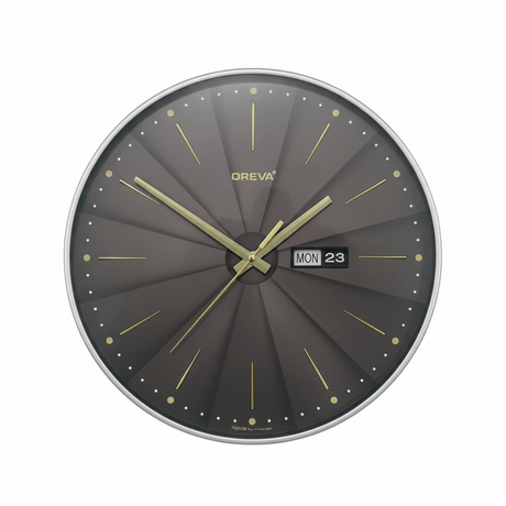 Oreva Premium Wall Clock 40cm – Grey/Black Sunburst Dial with Gold Accents & Day - Date Display | AQ9597 - Al Kabayel Discount CentreOreva Premium Wall Clock 40cm – Grey/Black Sunburst Dial with Gold Accents & Day - Date Display | AQ9597Wall ClocksOREVAAl Kabayel Discount Centre