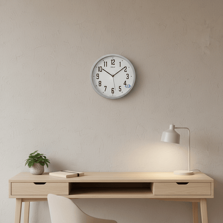 OREVA Silent Quartz Wall Clock 30cm | AQ1457 | Silver Frame | Modern Home Décor - Al Kabayel Discount CentreOREVA Silent Quartz Wall Clock 30cm | AQ1457 | Silver Frame | Modern Home DécorWall ClocksOREVAAl Kabayel Discount Centre