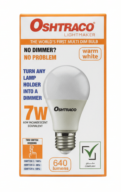 Oshtraco 7W Warm Light Two Switch Dimming Led Bulb E27 - Al Kabayel Discount CentreOshtraco 7W Warm Light Two Switch Dimming Led Bulb E27Light BulbsOSHTRACOAl Kabayel Discount Centre