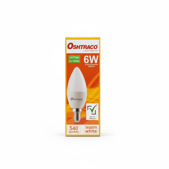 Oshtraco E14 LED Candle Bulb 6W, Warm White - Al Kabayel Discount CentreOshtraco E14 LED Candle Bulb 6W, Warm WhiteLight BulbsOSHTRACOAl Kabayel Discount Centre