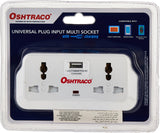 Oshtraco UK Type 2 Way Electricity Socket Plug Splitter with 2 x 2.1 USB Ports for USB Charging - White - Al Kabayel Discount CentreOshtraco UK Type 2 Way Electricity Socket Plug Splitter with 2 x 2.1 USB Ports for USB Charging - WhiteCords & AdaptersOSHTRACOAl Kabayel Discount Centre