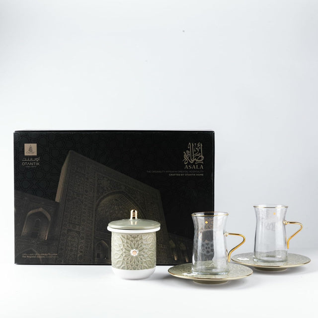 OTANTIC Asala 13pcs Coffee Set(6pcs Cup 150ml,1pc Sugar Pot and Lid, 6pcs Saucer), Olive+Gold - Al Kabayel Discount CentreOTANTIC Asala 13pcs Coffee Set(6pcs Cup 150ml,1pc Sugar Pot and Lid, 6pcs Saucer), Olive+GoldTea SetsOTANTICAl Kabayel Discount Centre