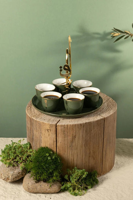 OTANTIC Liqaa 6pcs Arabic Coffee Cups with Stand 90ml, Olive/Gold - Al Kabayel Discount CentreOTANTIC Liqaa 6pcs Arabic Coffee Cups with Stand 90ml, Olive/GoldTea SetsOTANTICAl Kabayel Discount Centre