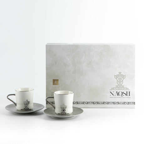 Otantic Naqsh 12pcs Porcelain Tea Set, 6pcs Cups 200ml + 6pcs Saucer, Grey/White/Silver, ET2953 - Al Kabayel Discount CentreOtantic Naqsh 12pcs Porcelain Tea Set, 6pcs Cups 200ml + 6pcs Saucer, Grey/White/Silver, ET2953Tea SetsOTANTIKAl Kabayel Discount Centre