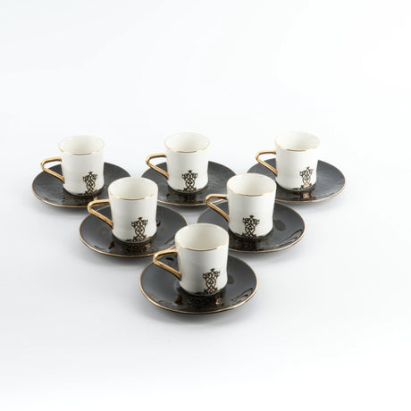 Otantic Naqsh 12pcs Porcelain Turkish Coffee Set, 6pcs Cups 80ml + 6pcs Saucer, Black/White/Gold, ET2949 - Al Kabayel Discount CentreOtantic Naqsh 12pcs Porcelain Turkish Coffee Set, 6pcs Cups 80ml + 6pcs Saucer, Black/White/Gold, ET2949Tea SetsOTANTIKAl Kabayel Discount Centre