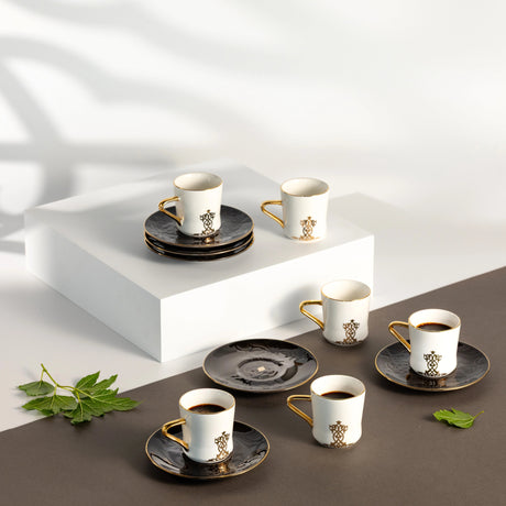 Otantic Naqsh 12pcs Porcelain Turkish Coffee Set, 6pcs Cups 80ml + 6pcs Saucer, Black/White/Gold, ET2949 - Al Kabayel Discount CentreOtantic Naqsh 12pcs Porcelain Turkish Coffee Set, 6pcs Cups 80ml + 6pcs Saucer, Black/White/Gold, ET2949Tea SetsOTANTIKAl Kabayel Discount Centre