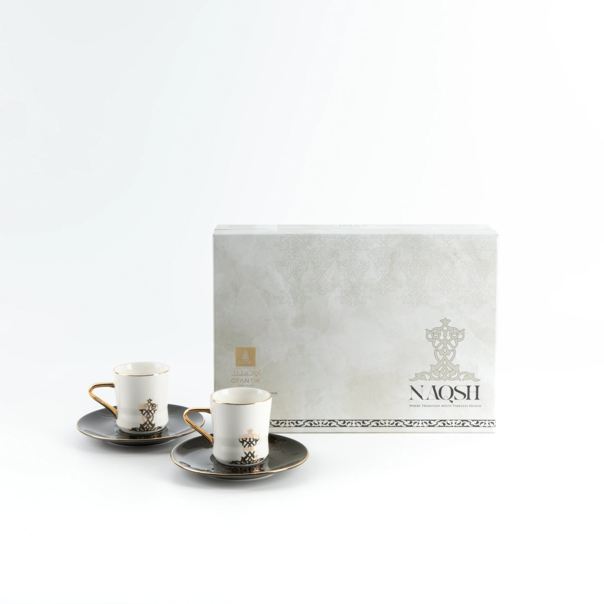 Otantic Naqsh 12pcs Porcelain Turkish Coffee Set, 6pcs Cups 80ml + 6pcs Saucer, Black/White/Gold, ET2949 - Al Kabayel Discount CentreOtantic Naqsh 12pcs Porcelain Turkish Coffee Set, 6pcs Cups 80ml + 6pcs Saucer, Black/White/Gold, ET2949Tea SetsOTANTIKAl Kabayel Discount Centre