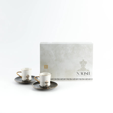 Otantic Naqsh 12pcs Porcelain Turkish Coffee Set, 6pcs Cups 80ml + 6pcs Saucer, Black/White/Gold, ET2949 - Al Kabayel Discount CentreOtantic Naqsh 12pcs Porcelain Turkish Coffee Set, 6pcs Cups 80ml + 6pcs Saucer, Black/White/Gold, ET2949Tea SetsOTANTIKAl Kabayel Discount Centre