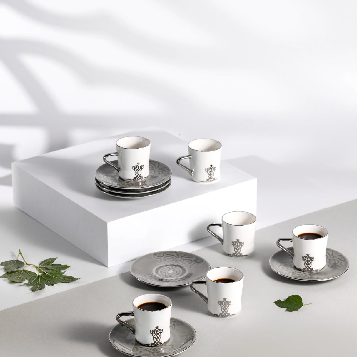 Otantic Naqsh 12pcs Porcelain Turkish Coffee Set, 6pcs Cups 80ml + 6pcs Saucer, Grey/White/Silver, ET2948 - Al Kabayel Discount CentreOtantic Naqsh 12pcs Porcelain Turkish Coffee Set, 6pcs Cups 80ml + 6pcs Saucer, Grey/White/Silver, ET2948Tea SetsOTANTIKAl Kabayel Discount Centre