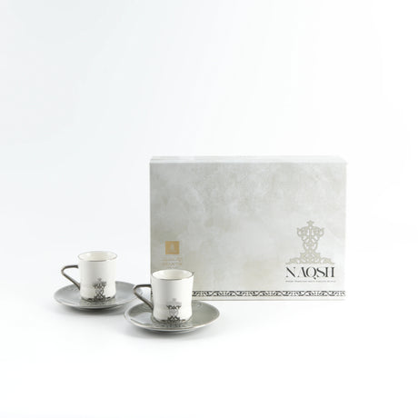 Otantic Naqsh 12pcs Porcelain Turkish Coffee Set, 6pcs Cups 80ml + 6pcs Saucer, Grey/White/Silver, ET2948 - Al Kabayel Discount CentreOtantic Naqsh 12pcs Porcelain Turkish Coffee Set, 6pcs Cups 80ml + 6pcs Saucer, Grey/White/Silver, ET2948Tea SetsOTANTIKAl Kabayel Discount Centre