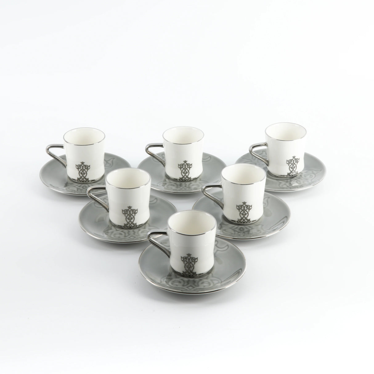 Otantic Naqsh 12pcs Porcelain Turkish Coffee Set, 6pcs Cups 80ml + 6pcs Saucer, Grey/White/Silver, ET2948 - Al Kabayel Discount CentreOtantic Naqsh 12pcs Porcelain Turkish Coffee Set, 6pcs Cups 80ml + 6pcs Saucer, Grey/White/Silver, ET2948Tea SetsOTANTIKAl Kabayel Discount Centre
