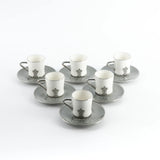 Otantic Naqsh 12pcs Porcelain Turkish Coffee Set, 6pcs Cups 80ml + 6pcs Saucer, Grey/White/Silver, ET2948 - Al Kabayel Discount CentreOtantic Naqsh 12pcs Porcelain Turkish Coffee Set, 6pcs Cups 80ml + 6pcs Saucer, Grey/White/Silver, ET2948Tea SetsOTANTIKAl Kabayel Discount Centre