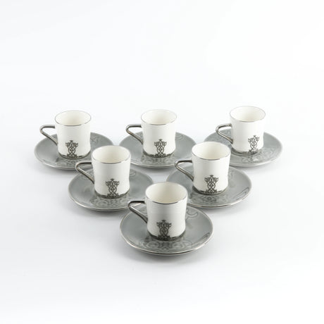 Otantic Naqsh 12pcs Porcelain Turkish Coffee Set, 6pcs Cups 80ml + 6pcs Saucer, Grey/White/Silver, ET2948 - Al Kabayel Discount CentreOtantic Naqsh 12pcs Porcelain Turkish Coffee Set, 6pcs Cups 80ml + 6pcs Saucer, Grey/White/Silver, ET2948Tea SetsOTANTIKAl Kabayel Discount Centre