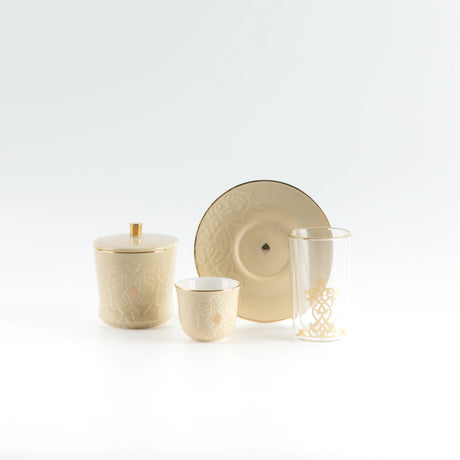 Otantic Naqsh 19pcs Tea & Arabic Coffee Set, 6pcs Double Glass Cups 130ml + 6pc Saucers + 6pcs Arabic Coffee Cup 80ml +1pc Sugar Pot 250ml, Ivory/Gold, ET2942 - Al Kabayel Discount CentreOtantic Naqsh 19pcs Tea & Arabic Coffee Set, 6pcs Double Glass Cups 130ml + 6pc Saucers + 6pcs Arabic Coffee Cup 80ml +1pc Sugar Pot 250ml, Ivory/Gold, ET2942Tea SetsOTANTIKAl Kabayel Discount Centre