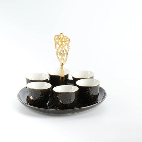 Otantic Naqsh 7pcs Porcelain Arabic Coffee Set, 6pcs Cups 80ml +1pc Standwith Handle, Black/Gold, ET2969 - Al Kabayel Discount CentreOtantic Naqsh 7pcs Porcelain Arabic Coffee Set, 6pcs Cups 80ml +1pc Standwith Handle, Black/Gold, ET2969Tea SetsOTANTIKAl Kabayel Discount Centre