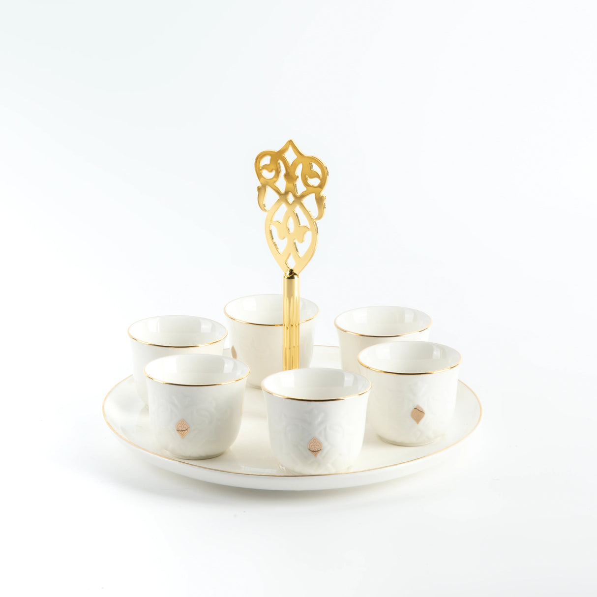 Otantic Naqsh 7pcs Porcelain Arabic Coffee Set, 6pcs Cups 80ml +1pc Standwith Handle, White/Gold, ET2965 - Al Kabayel Discount CentreOtantic Naqsh 7pcs Porcelain Arabic Coffee Set, 6pcs Cups 80ml +1pc Standwith Handle, White/Gold, ET2965Tea SetsOTANTIKAl Kabayel Discount Centre