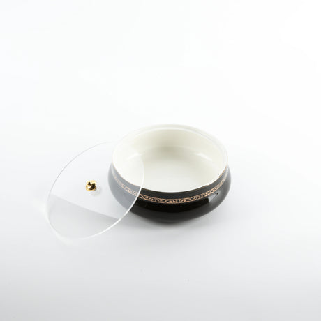 Otantic Naqsh Ceramic Dates Bowl with Lid 17cm*6cm, Black/Gold - ET2979 - Al Kabayel Discount CentreOtantic Naqsh Ceramic Dates Bowl with Lid 17cm*6cm, Black/Gold - ET2979BowlsOTANTIKAl Kabayel Discount Centre