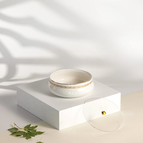 Otantic Naqsh Ceramic Dates Bowl with Lid 17cm*6cm, White/Gold - ET2975 - Al Kabayel Discount CentreOtantic Naqsh Ceramic Dates Bowl with Lid 17cm*6cm, White/Gold - ET2975BowlsOTANTIKAl Kabayel Discount Centre
