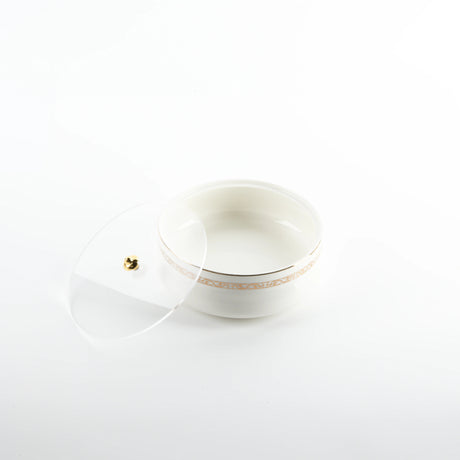 Otantic Naqsh Ceramic Dates Bowl with Lid 17cm*6cm, White/Gold - ET2975 - Al Kabayel Discount CentreOtantic Naqsh Ceramic Dates Bowl with Lid 17cm*6cm, White/Gold - ET2975BowlsOTANTIKAl Kabayel Discount Centre