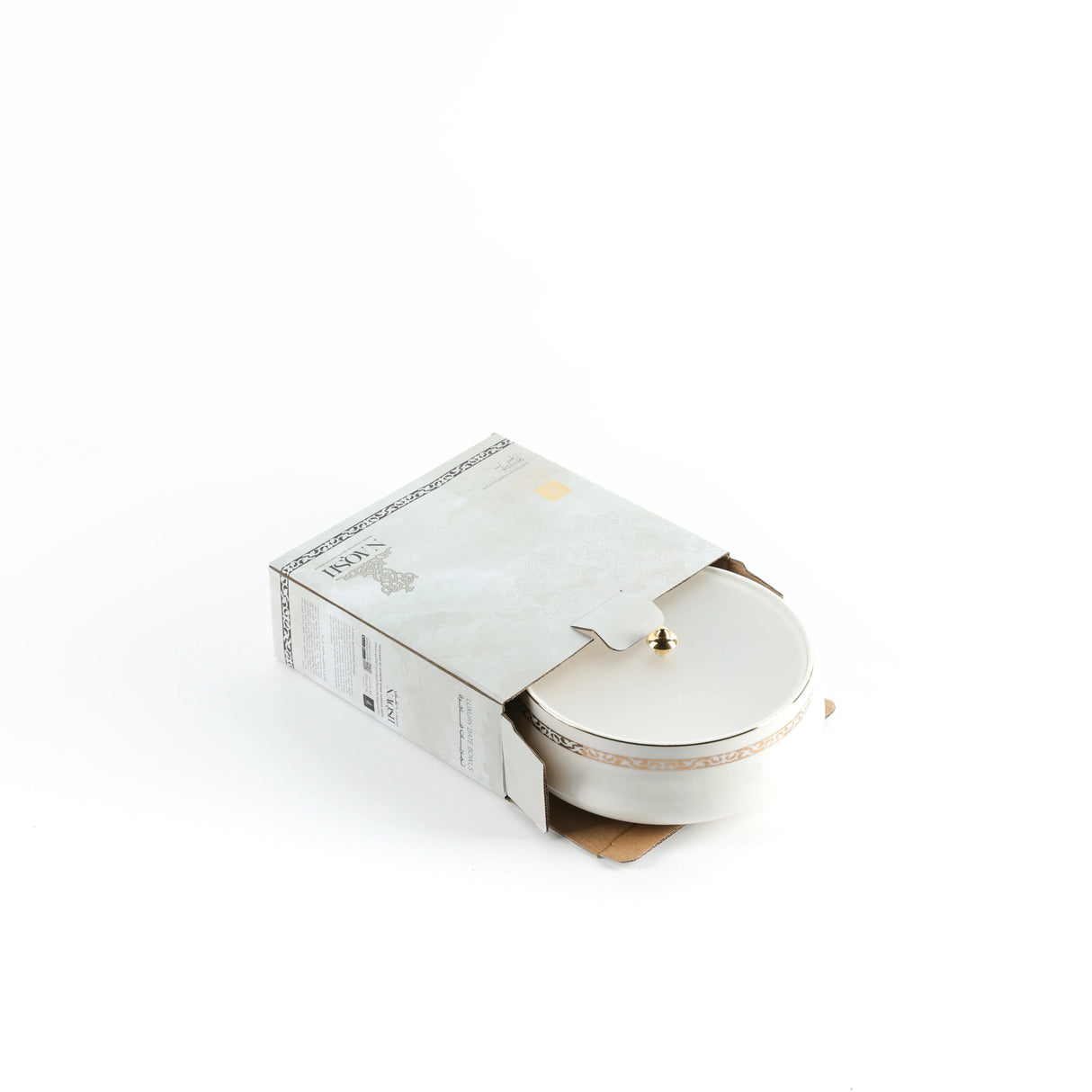 Otantic Naqsh Ceramic Dates Bowl with Lid 17cm*6cm, White/Gold - ET2975 - Al Kabayel Discount CentreOtantic Naqsh Ceramic Dates Bowl with Lid 17cm*6cm, White/Gold - ET2975BowlsOTANTIKAl Kabayel Discount Centre