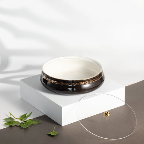 Otantic Naqsh Ceramic Dates Bowl with Lid 23.5cm*6.5cm, Black/Gold - ET2974 - Al Kabayel Discount CentreOtantic Naqsh Ceramic Dates Bowl with Lid 23.5cm*6.5cm, Black/Gold - ET2974BowlsOTANTIKAl Kabayel Discount Centre