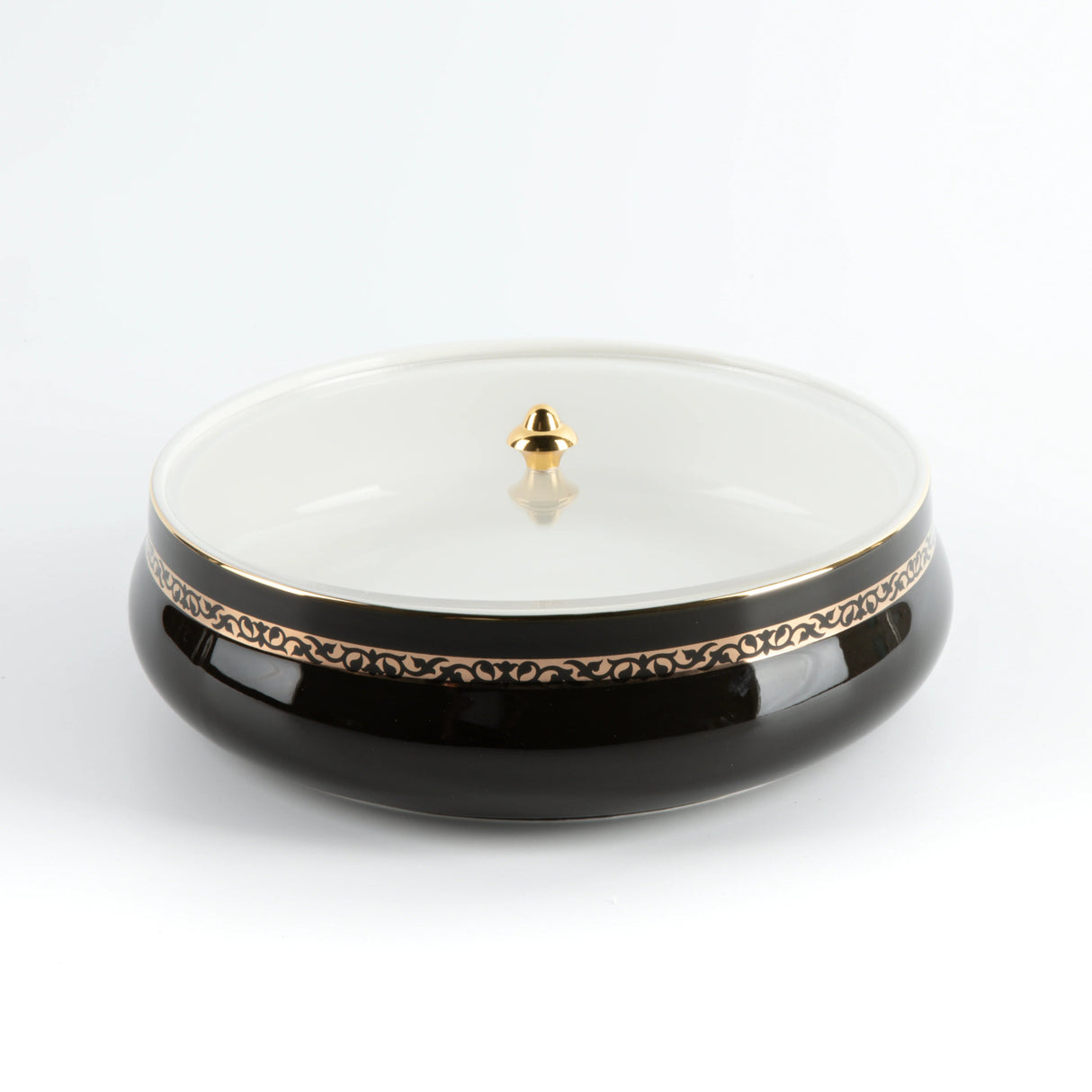 Otantic Naqsh Ceramic Dates Bowl with Lid 23.5cm*6.5cm, Black/Gold - ET2974 - Al Kabayel Discount CentreOtantic Naqsh Ceramic Dates Bowl with Lid 23.5cm*6.5cm, Black/Gold - ET2974BowlsOTANTIKAl Kabayel Discount Centre