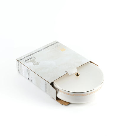 Otantic Naqsh Ceramic Dates Bowl with Lid 23.5cm*6.5cm, White/Gold - ET2970 - Al Kabayel Discount CentreOtantic Naqsh Ceramic Dates Bowl with Lid 23.5cm*6.5cm, White/Gold - ET2970BowlsOTANTIKAl Kabayel Discount Centre