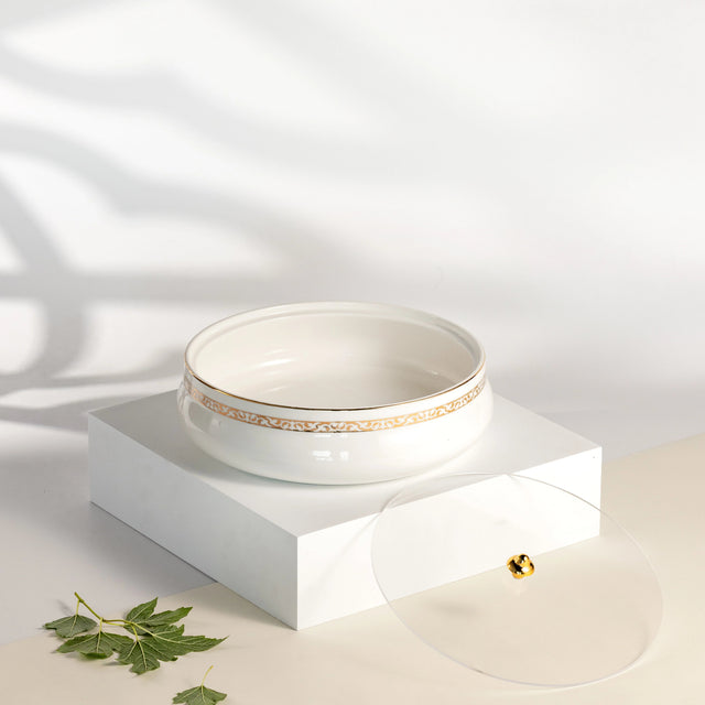 Otantic Naqsh Ceramic Dates Bowl with Lid 23.5cm*6.5cm, White/Gold - ET2970 - Al Kabayel Discount CentreOtantic Naqsh Ceramic Dates Bowl with Lid 23.5cm*6.5cm, White/Gold - ET2970BowlsOTANTIKAl Kabayel Discount Centre