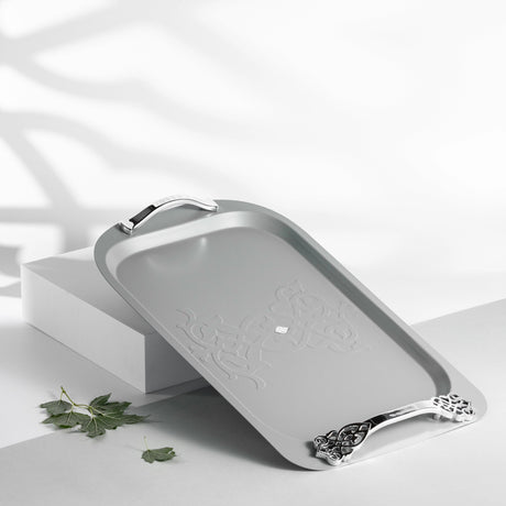 Otantic Naqsh Luxury Metal Serving Tray 52.7cm*32cm, Grey/Silver - HJ1409 - Al Kabayel Discount CentreOtantic Naqsh Luxury Metal Serving Tray 52.7cm*32cm, Grey/Silver - HJ1409Serving TraysOTANTIKAl Kabayel Discount Centre