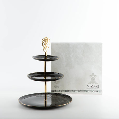 Otantic Naqsh Porcelain 3 - Tier Candy Tray 27cm*33cm, Black/Gold - ET2989 - Al Kabayel Discount CentreOtantic Naqsh Porcelain 3 - Tier Candy Tray 27cm*33cm, Black/Gold - ET2989Serving TraysOTANTIKAl Kabayel Discount Centre
