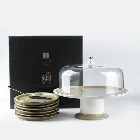 Otantik Asala Porcelain 9 - Piece Cake Serving Set - Olive and Gold - Al Kabayel Discount CentreOtantik Asala Porcelain 9 - Piece Cake Serving Set - Olive and GoldServing TraysOTANTIKAl Kabayel Discount Centre