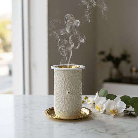 Otantik Asala Premium Porcelain Incense Burner – Cream & Gold 11 × 18 cm | Handcrafted Porcelain | Gold - Finish Brass Insert - Al Kabayel Discount CentreOtantik Asala Premium Porcelain Incense Burner – Cream & Gold 11 × 18 cm | Handcrafted Porcelain | Gold - Finish Brass InsertIncense BurnerOTANTIKAl Kabayel Discount Centre