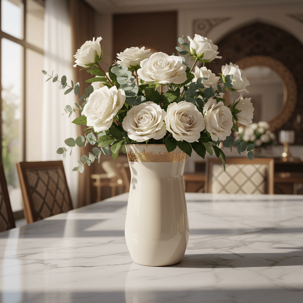 Otantik Atheer Cream Ceramic Flower Vase | Gold Arabesque Band | 25×14 cm - Al Kabayel Discount CentreOtantik Atheer Cream Ceramic Flower Vase | Gold Arabesque Band | 25×14 cmHome Décor AccentsOTANTIKAl Kabayel Discount Centre