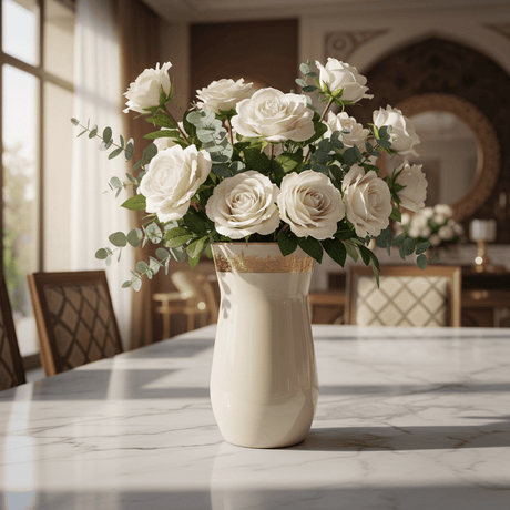 Otantik Atheer Cream Ceramic Flower Vase | Gold Arabesque Band | 25×14 cm - Al Kabayel Discount CentreOtantik Atheer Cream Ceramic Flower Vase | Gold Arabesque Band | 25×14 cmHome Décor AccentsOTANTIKAl Kabayel Discount Centre