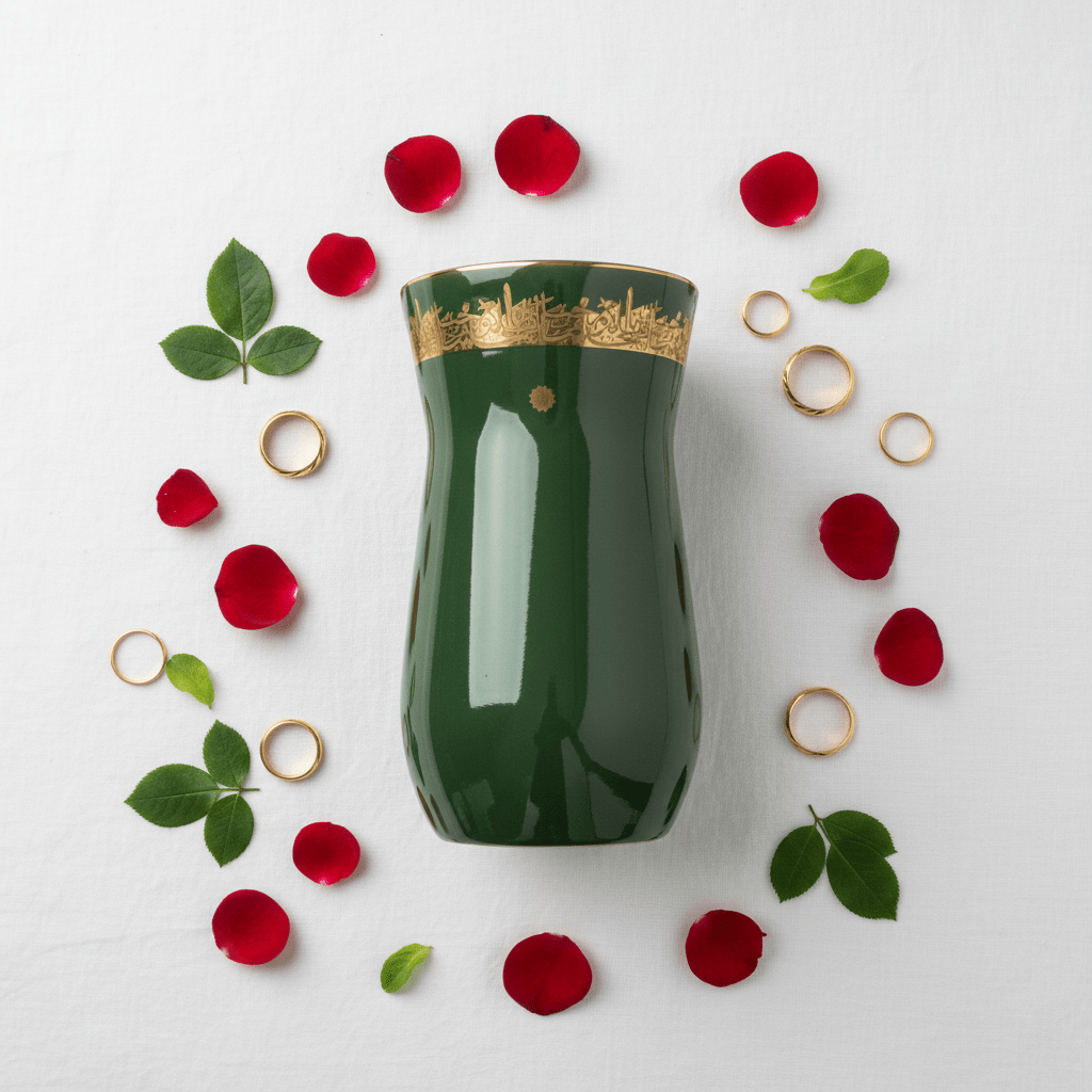 Otantik Atheer Green Ceramic Flower Vase | 25×14 cm | Gold Arabic Calligraphy - Al Kabayel Discount CentreOtantik Atheer Green Ceramic Flower Vase | 25×14 cm | Gold Arabic CalligraphyHome Décor AccentsOTANTIKAl Kabayel Discount Centre