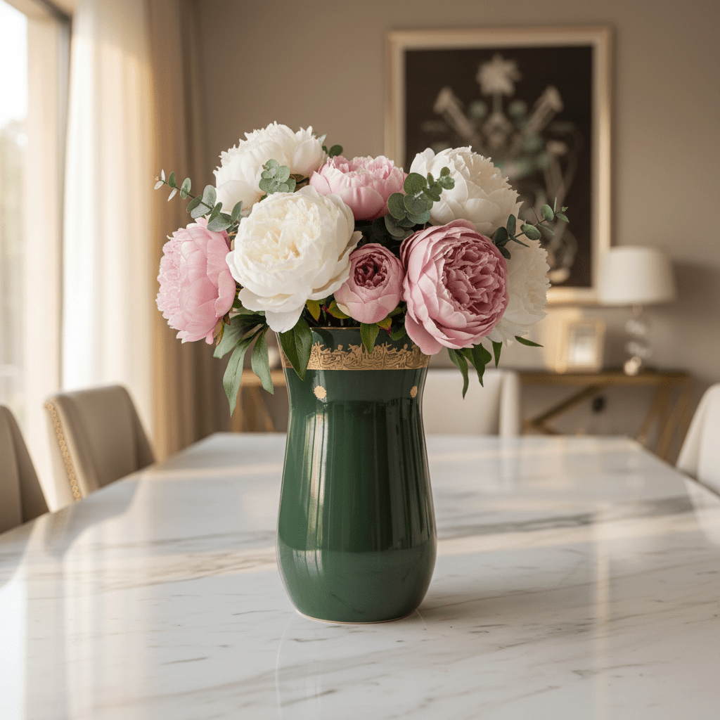 Otantik Atheer Green Ceramic Flower Vase | 25×14 cm | Gold Arabic Calligraphy - Al Kabayel Discount CentreOtantik Atheer Green Ceramic Flower Vase | 25×14 cm | Gold Arabic CalligraphyHome Décor AccentsOTANTIKAl Kabayel Discount Centre