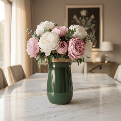 Otantik Atheer Green Ceramic Flower Vase | 25×14 cm | Gold Arabic Calligraphy - Al Kabayel Discount CentreOtantik Atheer Green Ceramic Flower Vase | 25×14 cm | Gold Arabic CalligraphyHome Décor AccentsOTANTIKAl Kabayel Discount Centre