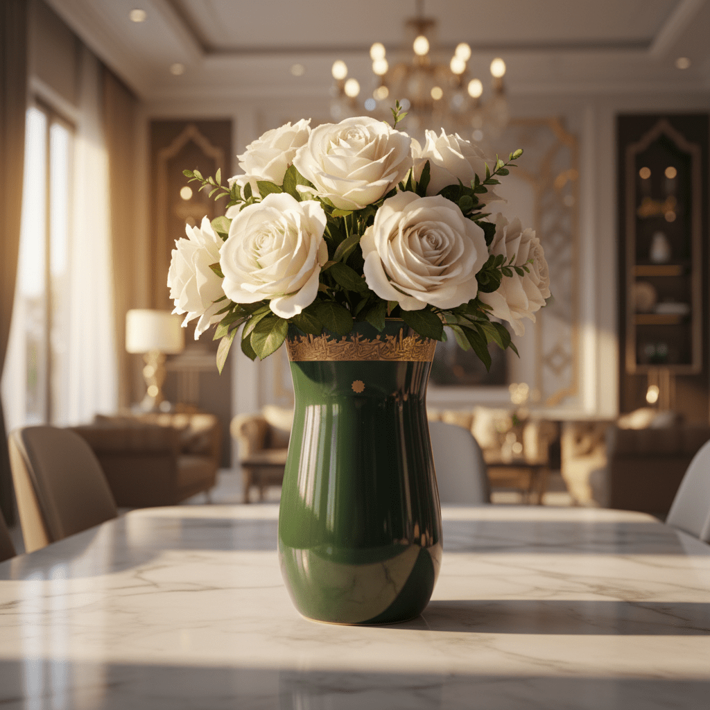 Otantik Atheer | Green Ceramic Flower Vase with Gold Arabic Calligraphy | 20×10 cm - Al Kabayel Discount CentreOtantik Atheer | Green Ceramic Flower Vase with Gold Arabic Calligraphy | 20×10 cmHome Décor AccentsOTANTIKAl Kabayel Discount Centre