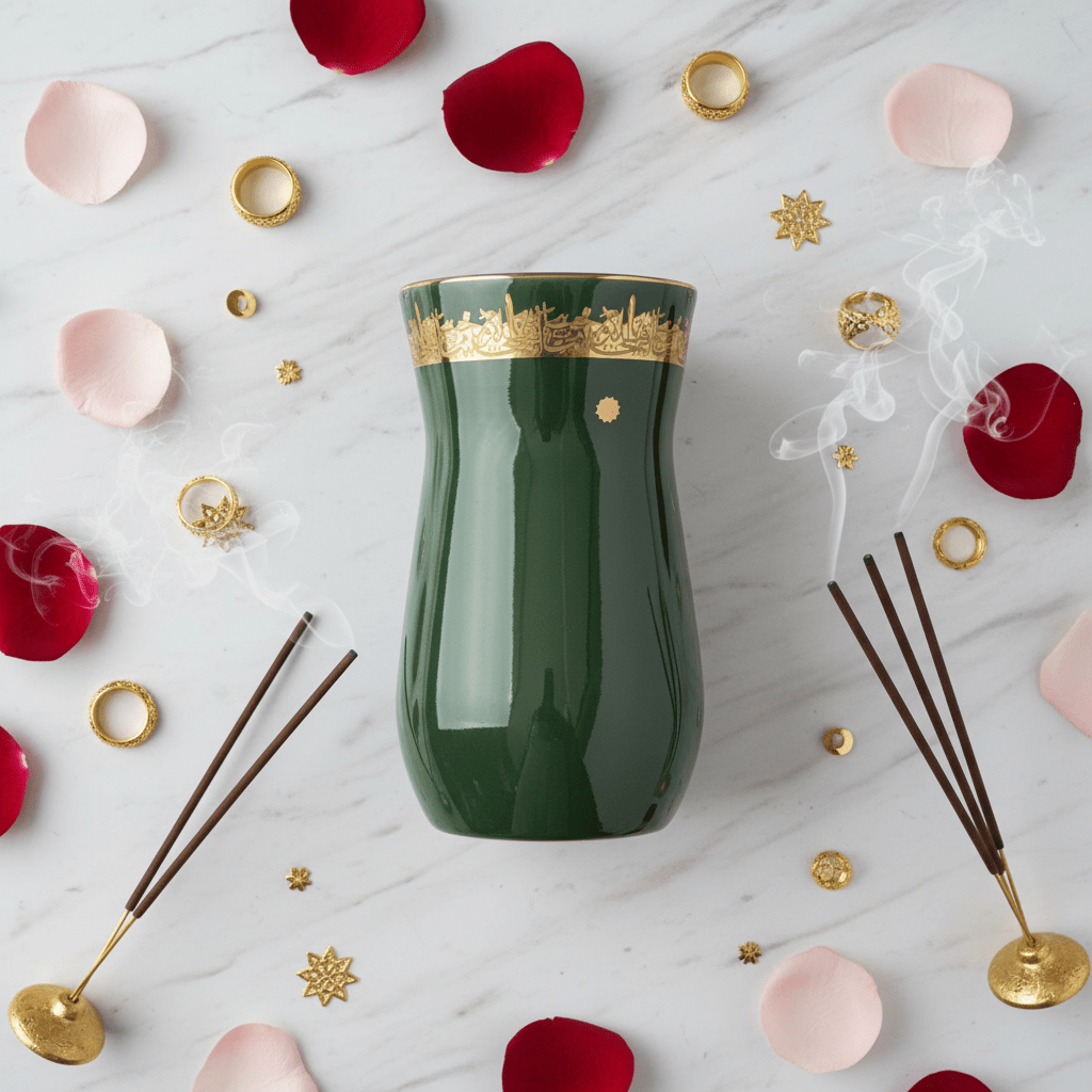 Otantik Atheer | Green Ceramic Flower Vase with Gold Arabic Calligraphy | 20×10 cm - Al Kabayel Discount CentreOtantik Atheer | Green Ceramic Flower Vase with Gold Arabic Calligraphy | 20×10 cmHome Décor AccentsOTANTIKAl Kabayel Discount Centre