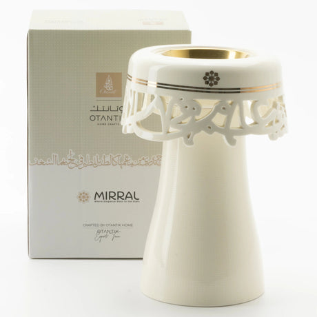 Otantik Mirral Decorative Porcelain Incense Burner – White with Gold Accent (11*17.5 cm) - Al Kabayel Discount CentreOtantik Mirral Decorative Porcelain Incense Burner – White with Gold Accent (11*17.5 cm)Porcelain Incense BurnerOTANTIKAl Kabayel Discount Centre