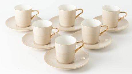 Otantik Mirral Luxury 12 - Piece Turkish Coffee Cup & Saucer Set – Beige with Gold Accent 115CC - Al Kabayel Discount CentreOtantik Mirral Luxury 12 - Piece Turkish Coffee Cup & Saucer Set – Beige with Gold Accent 115CCTea SetsOTANTIKAl Kabayel Discount Centre