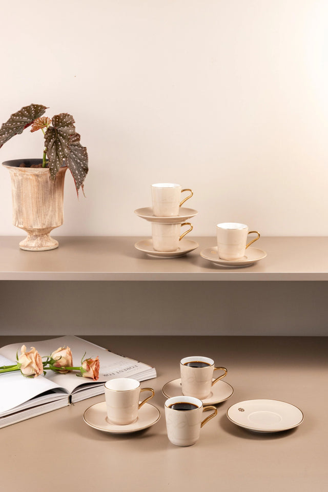 Otantik Mirral Luxury 12 - Piece Turkish Coffee Cup & Saucer Set – Beige with Gold Accent 115CC - Al Kabayel Discount CentreOtantik Mirral Luxury 12 - Piece Turkish Coffee Cup & Saucer Set – Beige with Gold Accent 115CCTea SetsOTANTIKAl Kabayel Discount Centre