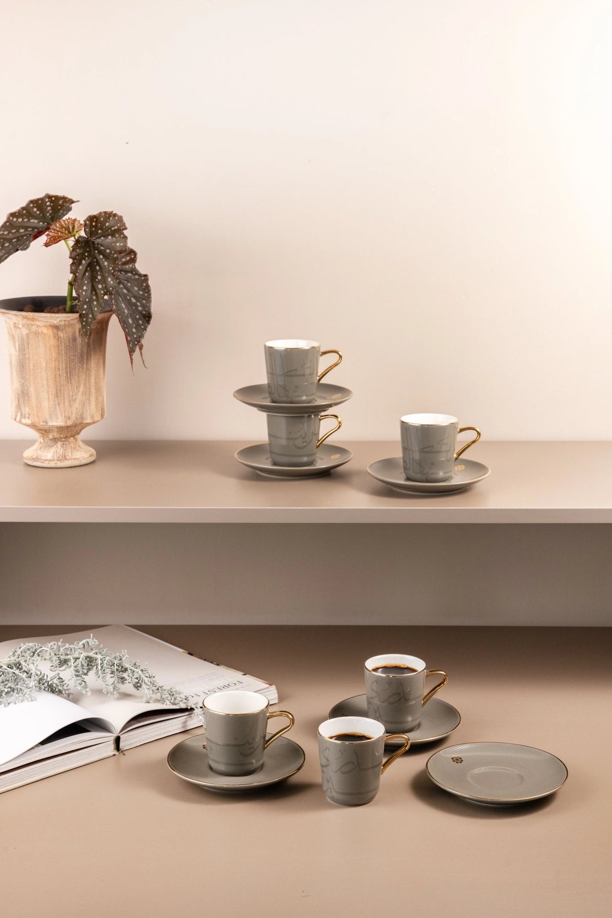 Otantik Mirral Luxury 12 - Piece Turkish Coffee Cup & Saucer Set – Grey with Gold Accent 115CC - Al Kabayel Discount CentreOtantik Mirral Luxury 12 - Piece Turkish Coffee Cup & Saucer Set – Grey with Gold Accent 115CCTea SetsOTANTIKAl Kabayel Discount Centre