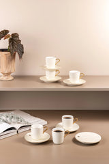 Otantik Mirral Luxury 12 - Piece Turkish Coffee Cup & Saucer Set – White with Gold Accent 115CC - Al Kabayel Discount CentreOtantik Mirral Luxury 12 - Piece Turkish Coffee Cup & Saucer Set – White with Gold Accent 115CCTea SetsOTANTIKAl Kabayel Discount Centre