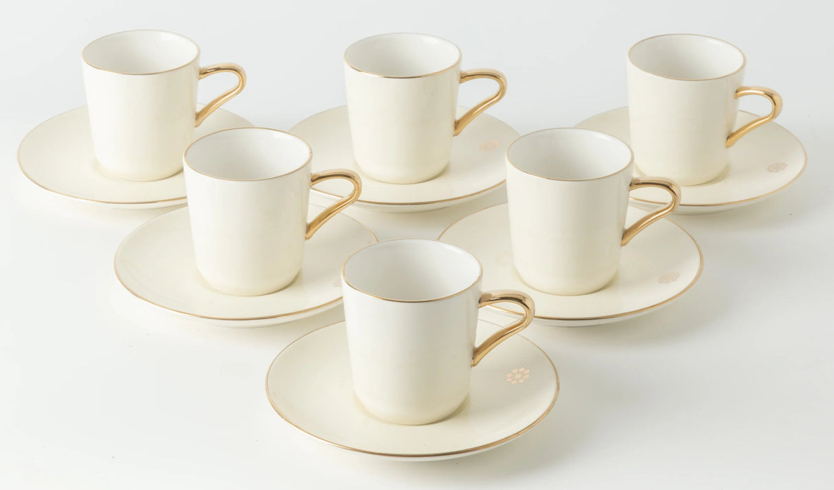 Otantik Mirral Luxury 12 - Piece Turkish Coffee Cup & Saucer Set – White with Gold Accent 115CC - Al Kabayel Discount CentreOtantik Mirral Luxury 12 - Piece Turkish Coffee Cup & Saucer Set – White with Gold Accent 115CCTea SetsOTANTIKAl Kabayel Discount Centre